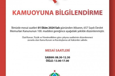 YALOVA'DA MESAİ SAATLERİNDE DEĞİŞİKLİK YAPILDI