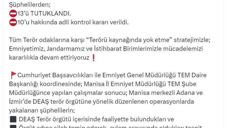 Manisa merkezli 3 ilde DEAŞ'a yönelik operasyon; 13 tutuklama