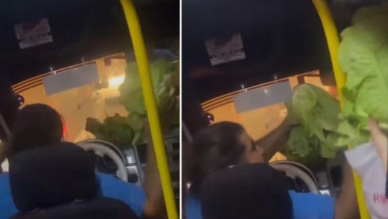 Kırmızı ışıkta bekleyen dolmuş şoförü, fiyatını uygun bulunca yolculara marul ısmarladı