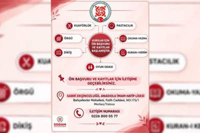 Yalova SODAM’da Mesleki ve Sosyal Kurslar İçin Ön Başvurular Başladı